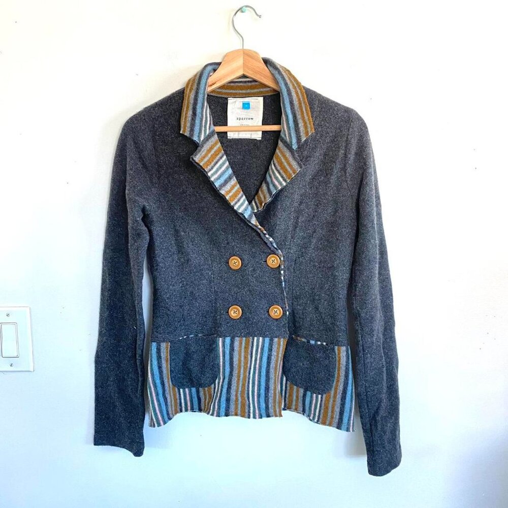 Sparrow Gray Cardigan with Striped Accents